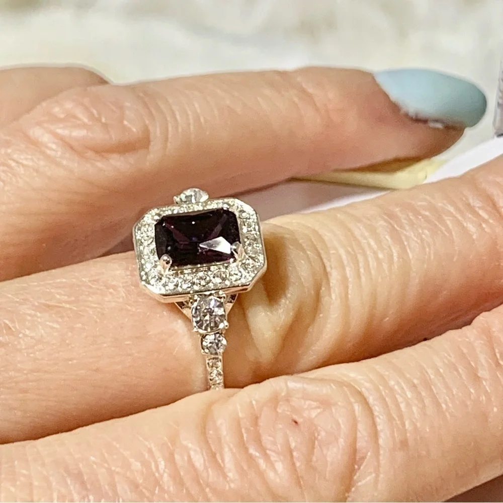 Silver ring with dark purple stone NWT square cut
